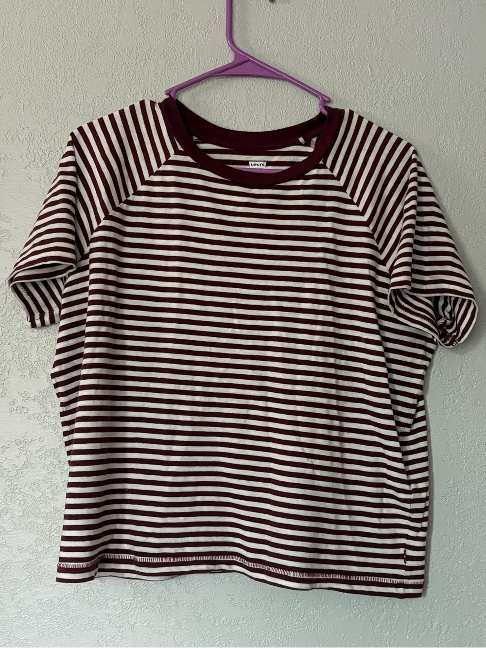 Levi’s red and white striped short sleeve shirt